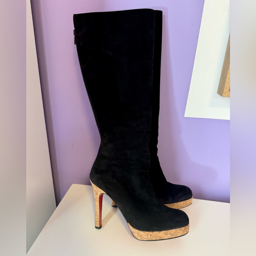 Christian Louboutin black suede knee high boots